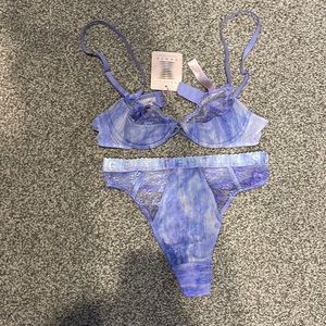 Savage x Fenty bra and panty set. Purple tye dye, bra 34A, small panty. NWT.
